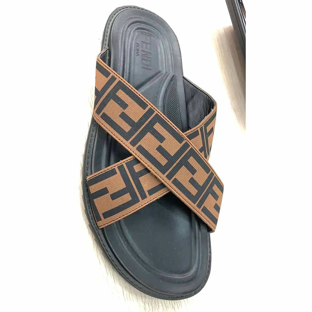 Fendi FF Printed Crossed Strap Slides Sandals - PerfectKickZ