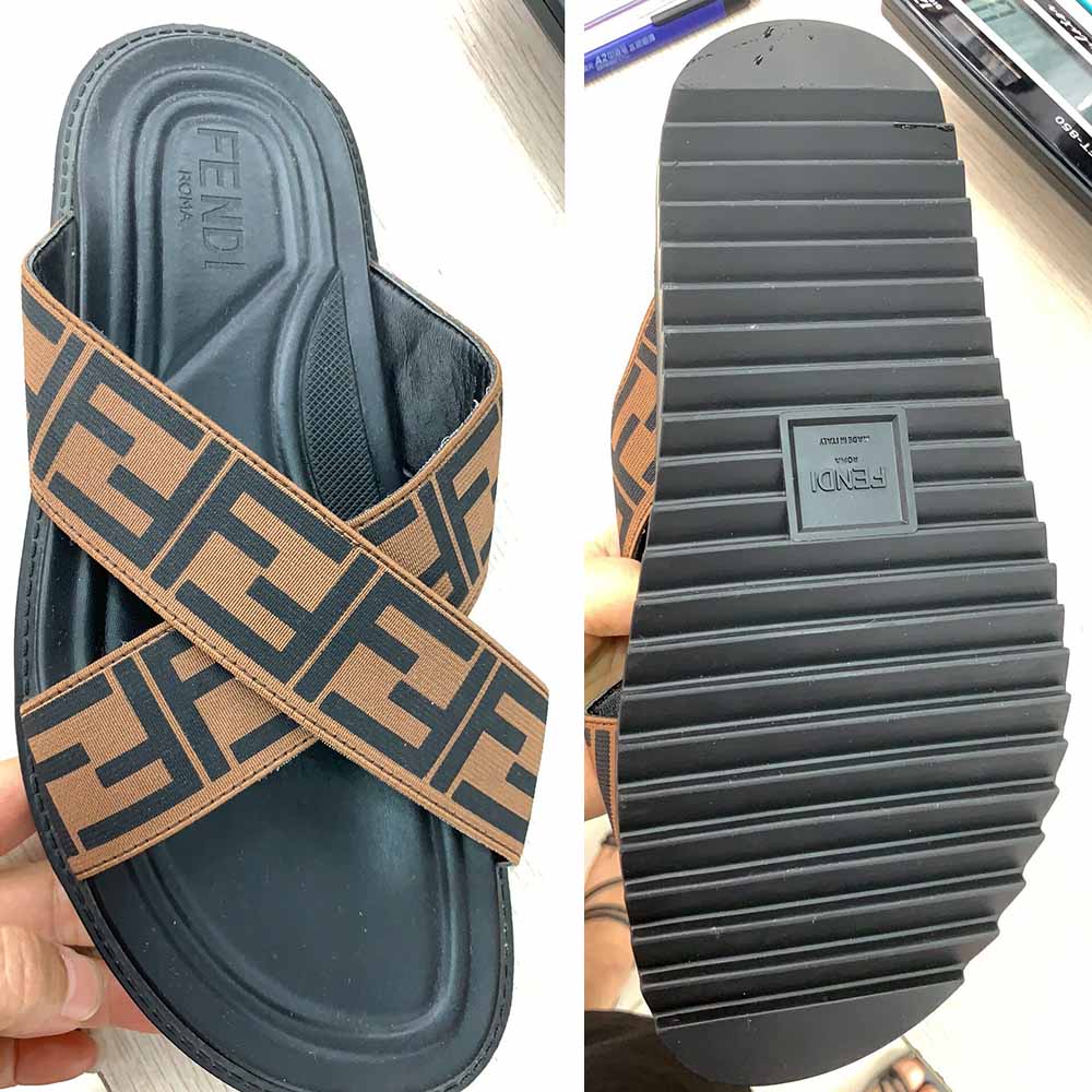 Fendi FF Printed Crossed Strap Slides Sandals - PerfectKickZ