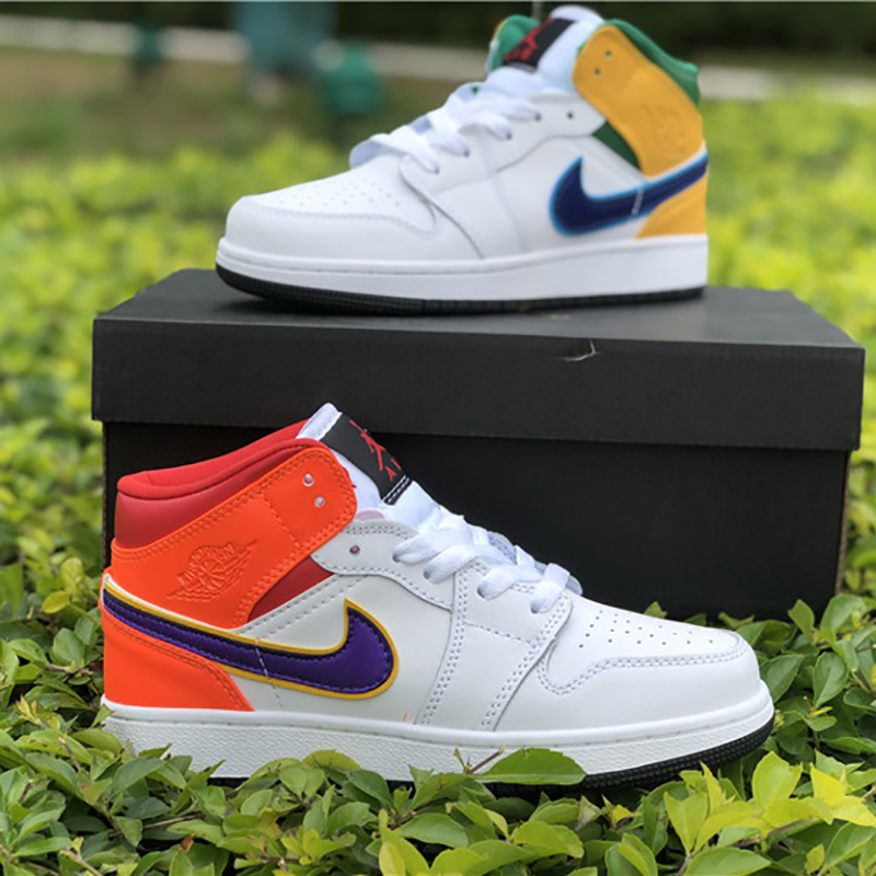Jordan Air Jordan 1 Mid GS White Court Purple Spirit Teal - PerfectKickZ