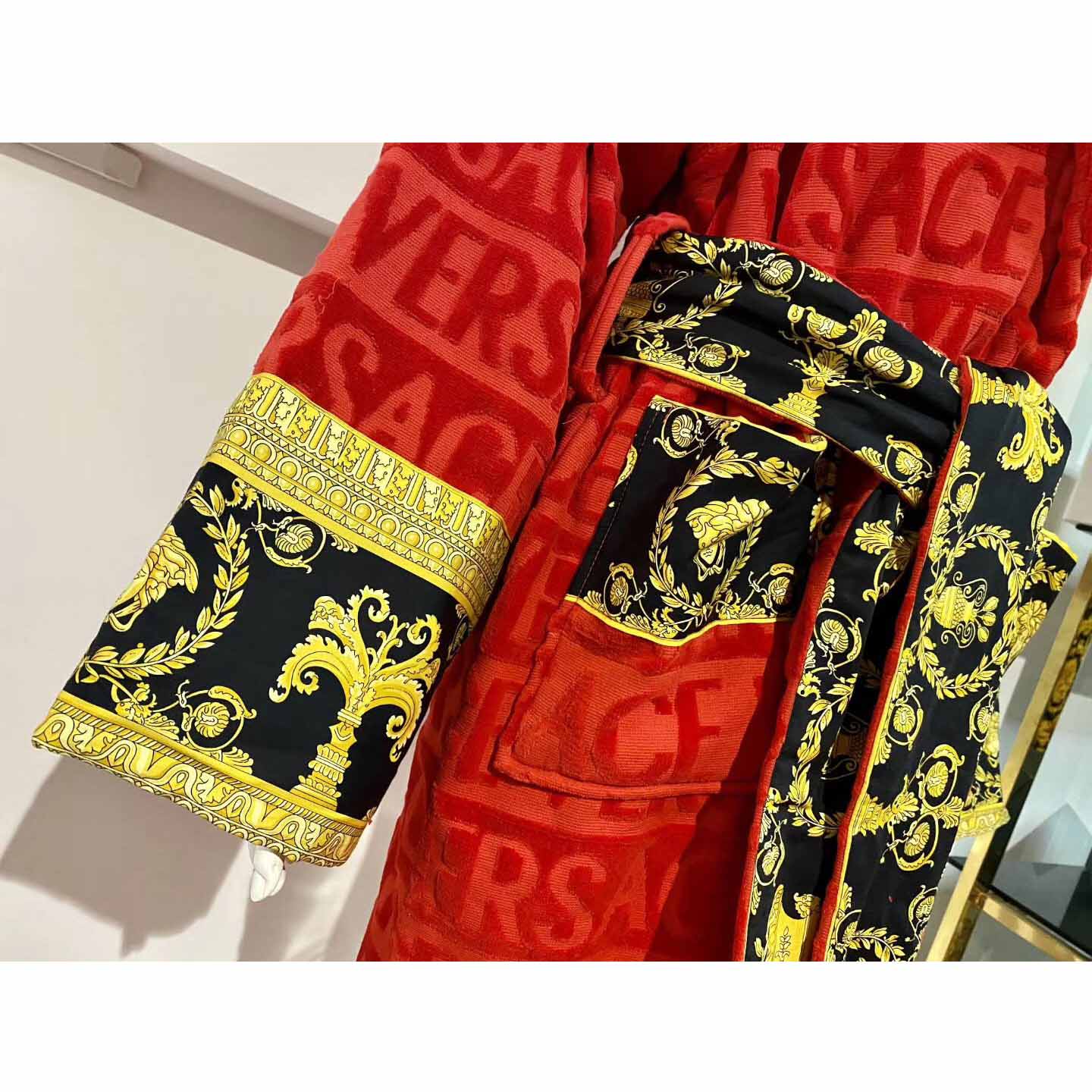 Versace Baroque Logo Jacquard Red Bathrobe - PerfectKickZ
