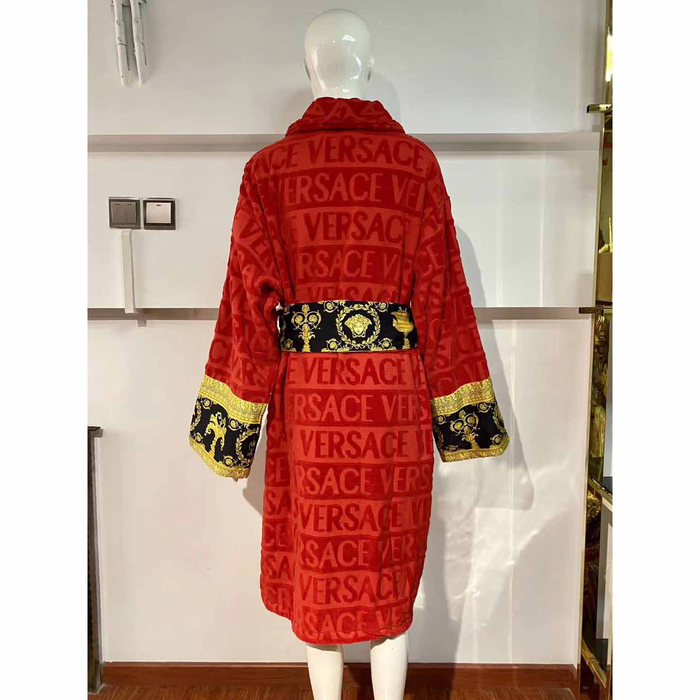 Versace Baroque Logo Jacquard Red Bathrobe - PerfectKickZ