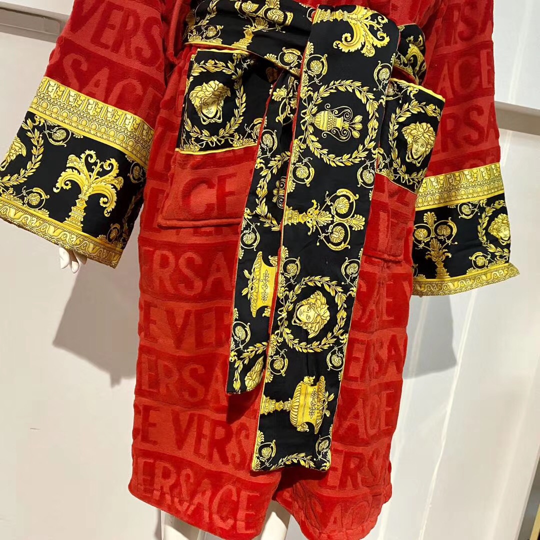 Versace Baroque Logo Jacquard Red Bathrobe - PerfectKickZ
