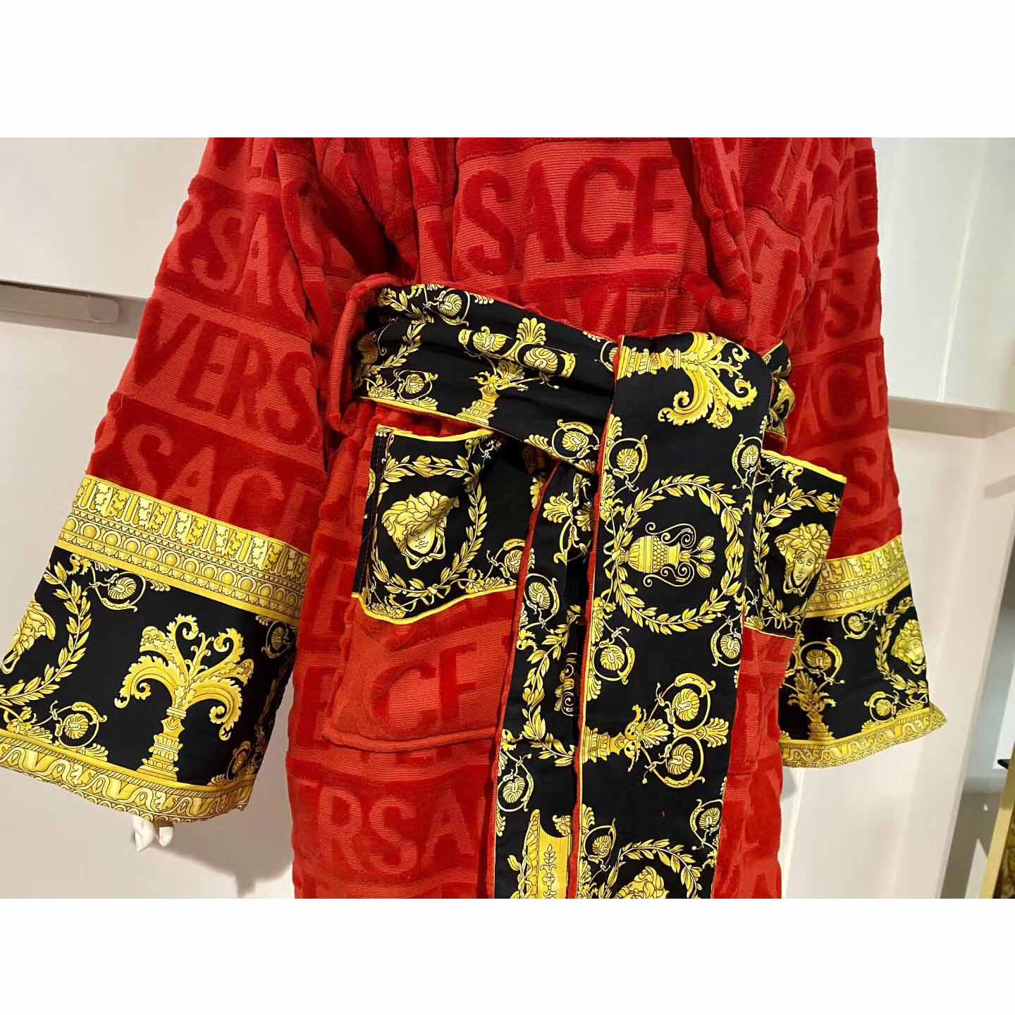 Versace Baroque Logo Jacquard Red Bathrobe - PerfectKickZ
