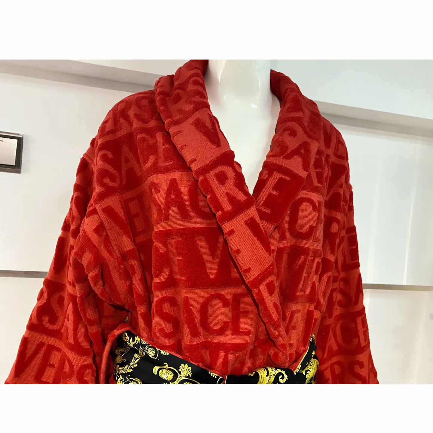 Versace Baroque Logo Jacquard Red Bathrobe - PerfectKickZ