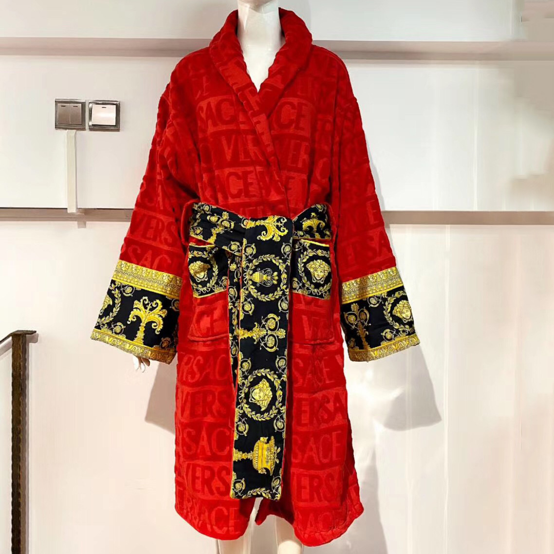 Versace Baroque Logo Jacquard Red Bathrobe - PerfectKickZ