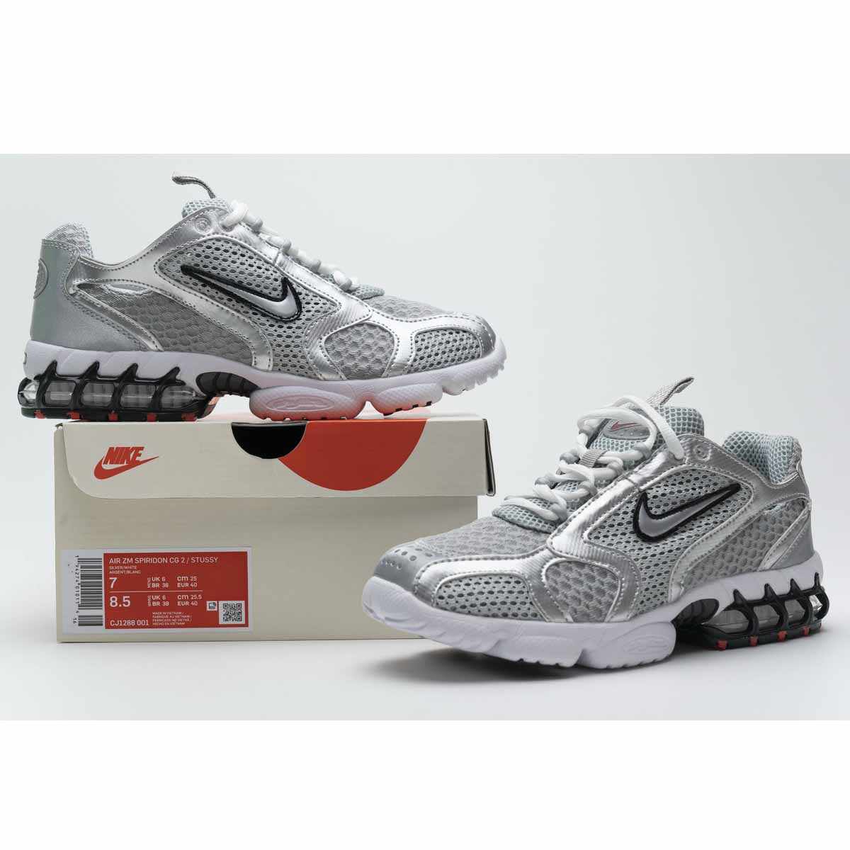 Stussy X Nike Air Zoom Spiridon Caged 2 Metallic Silver - PerfectKickZ