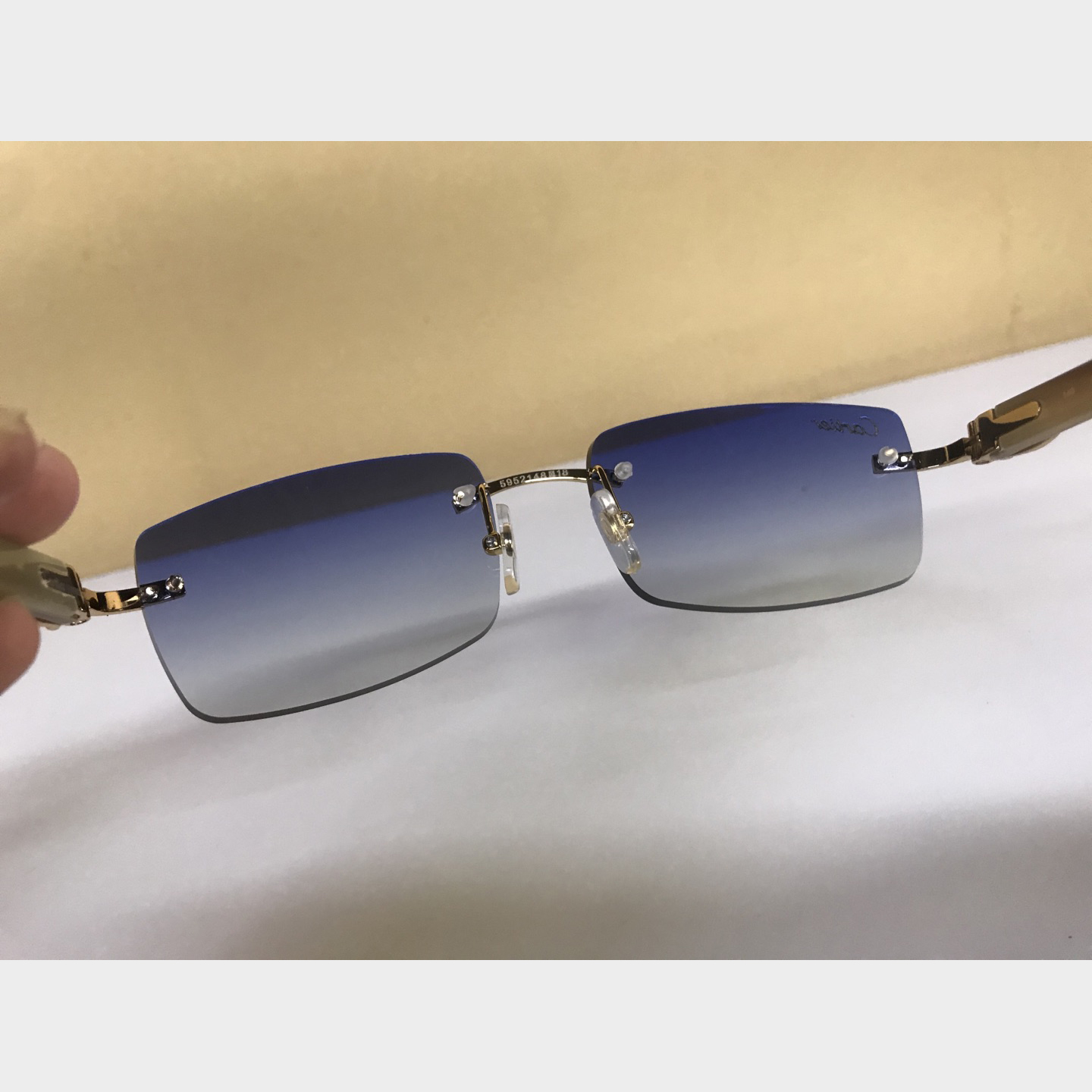 Cartier 3524012 White Buffalo Big Lens Sunglasses In Gold Blue - PerfectKickZ
