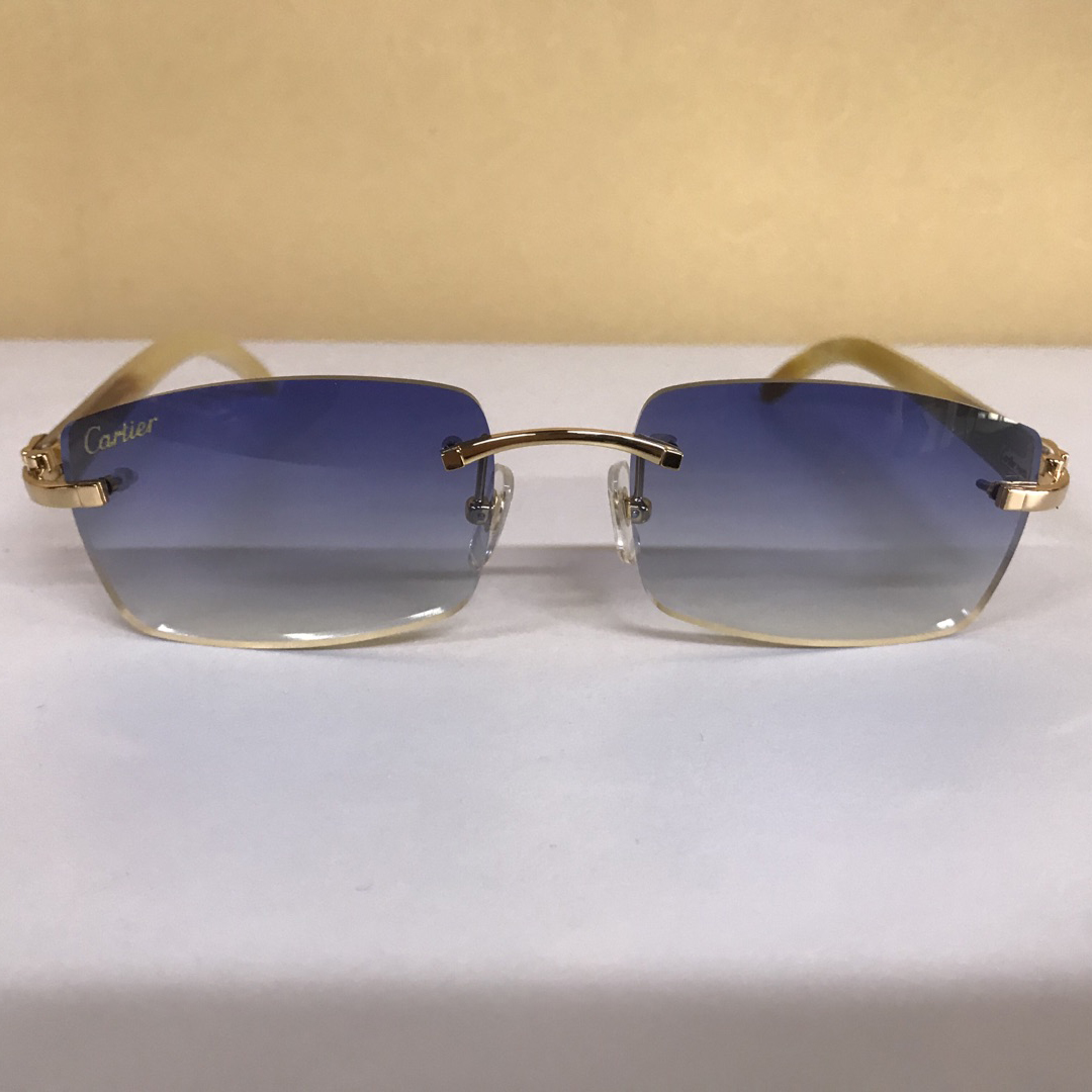Cartier 3524012 White Buffalo Big Lens Sunglasses In Gold Blue - PerfectKickZ