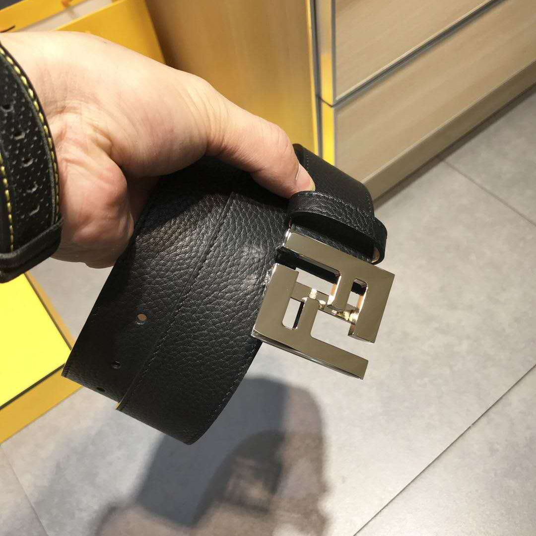 Fendi Black Leather Belt With FF Buckle - PerfectKickZ