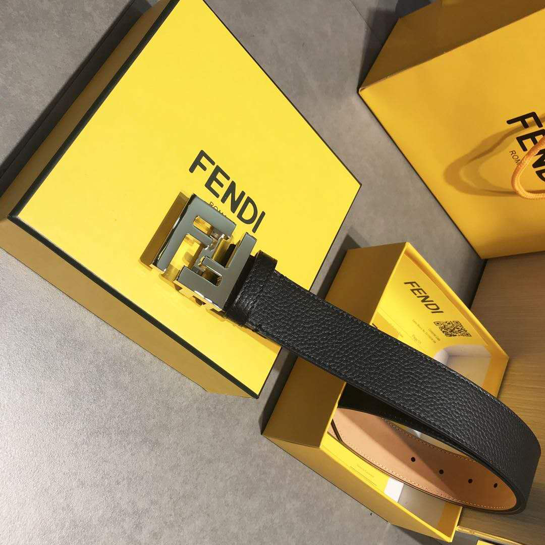 Fendi Black Leather Belt With FF Buckle - PerfectKickZ