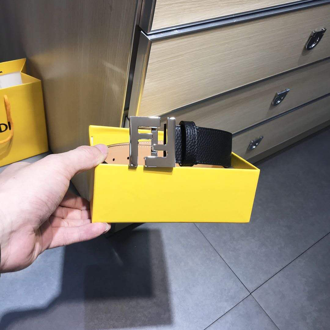 Fendi Black Leather Belt With FF Buckle - PerfectKickZ