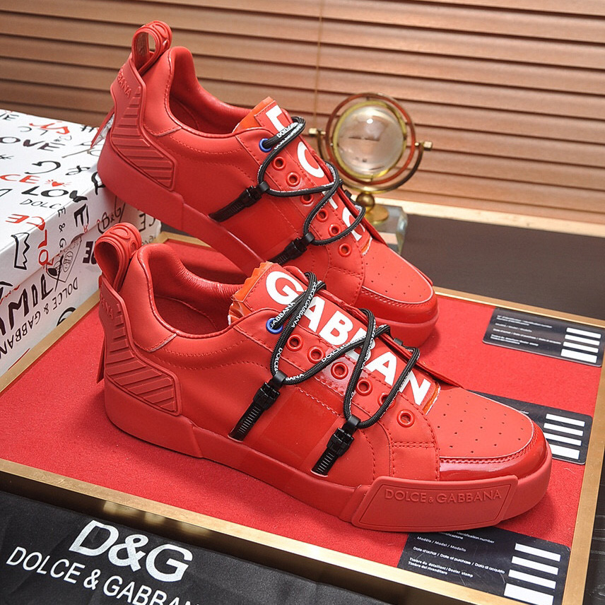Dolce & Gabbana Red Men's Portofino Leather Sneakers - PerfectKickZ