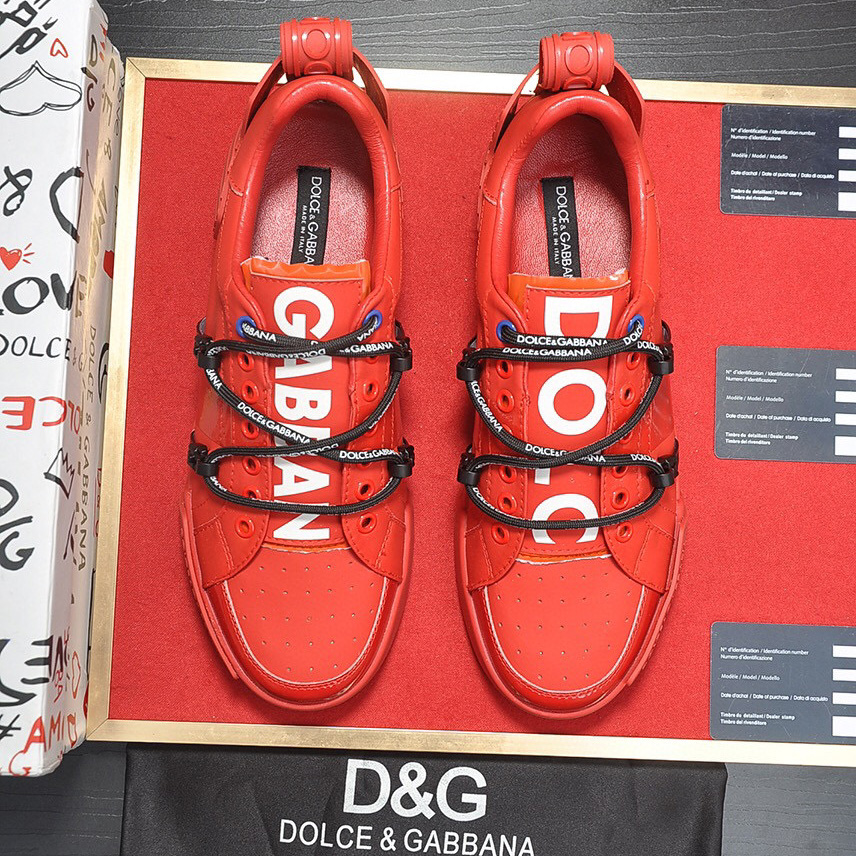 Dolce & Gabbana Red Men's Portofino Leather Sneakers - PerfectKickZ