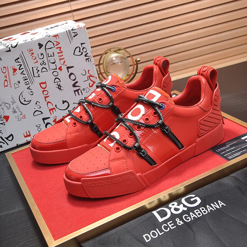 Dolce & Gabbana Red Men's Portofino Leather Sneakers - PerfectKickZ