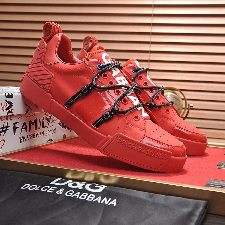 Dolce & Gabbana Red Men's Portofino Leather Sneakers - PerfectKickZ