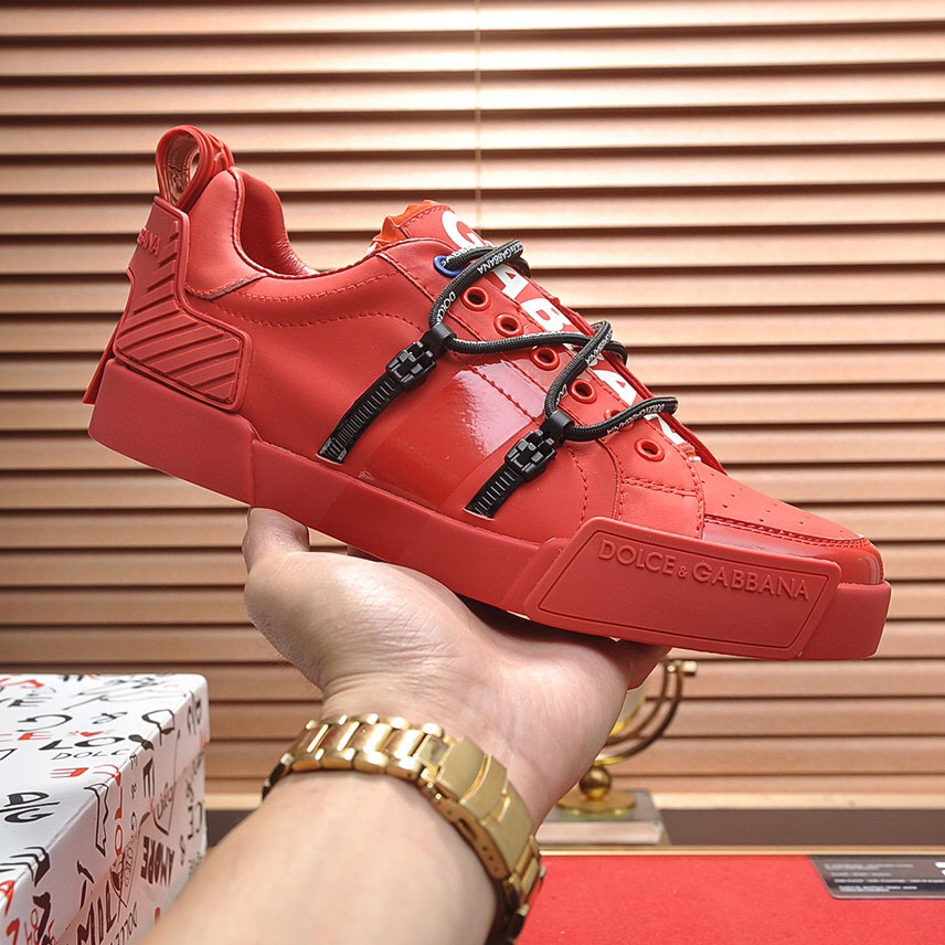 Dolce & Gabbana Red Men's Portofino Leather Sneakers - PerfectKickZ