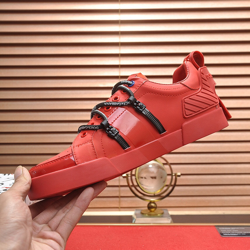 Dolce & Gabbana Red Men's Portofino Leather Sneakers - PerfectKickZ