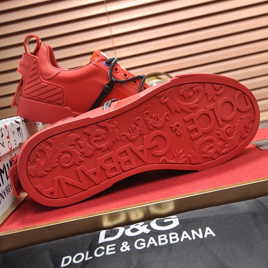 Dolce & Gabbana Red Men's Portofino Leather Sneakers - PerfectKickZ