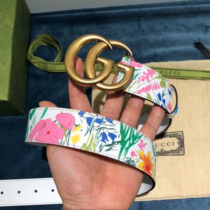 Gucci Flower Print Belt - PerfectKickZ