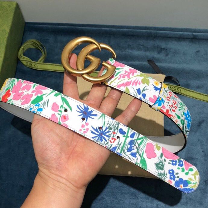 Gucci Flower Print Belt - PerfectKickZ