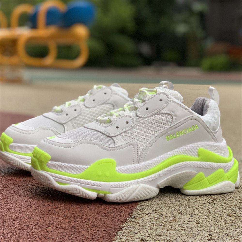 Balenciaga Triple S In  Fluorescent Green And White - PerfectKickZ