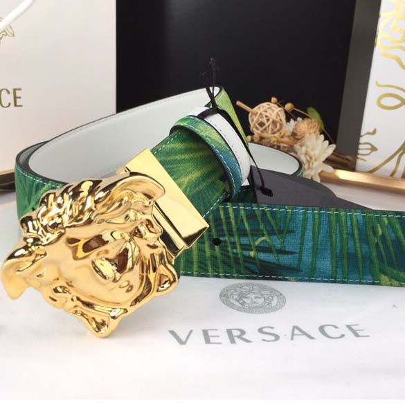 Versace Head Leather Green Belt With Gold Buckle - PerfectKickZ