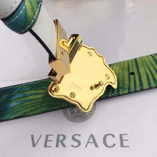 Versace Head Leather Green Belt With Gold Buckle - PerfectKickZ