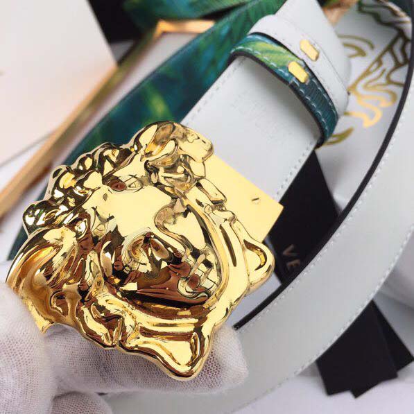 Versace Head Leather Green Belt With Gold Buckle - PerfectKickZ