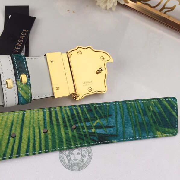 Versace Head Leather Green Belt With Gold Buckle - PerfectKickZ