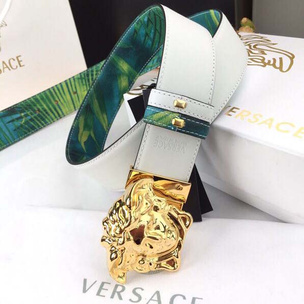 Versace Head Leather Green Belt With Gold Buckle - PerfectKickZ