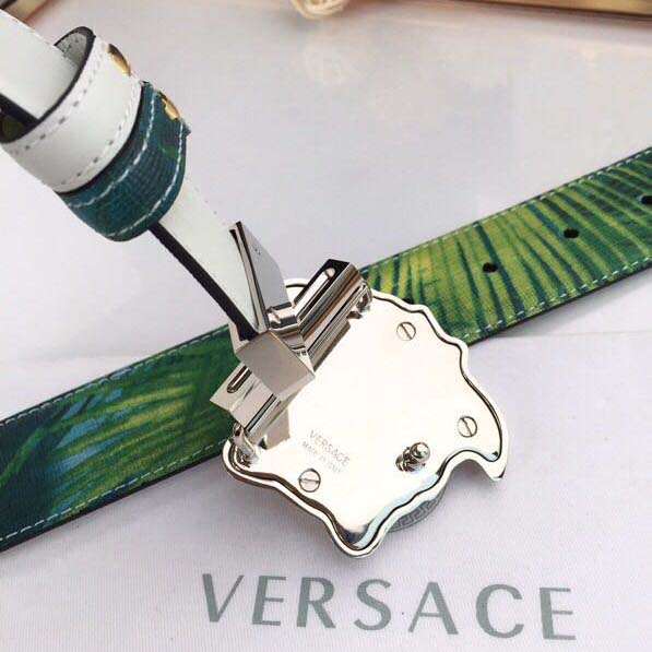 Versace Head Leather Green Belt With Silver Buckle - PerfectKickZ