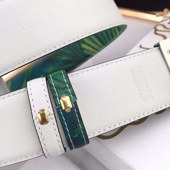 Versace Head Leather Green Belt With Silver Buckle - PerfectKickZ