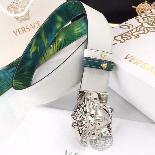 Versace Head Leather Green Belt With Silver Buckle - PerfectKickZ