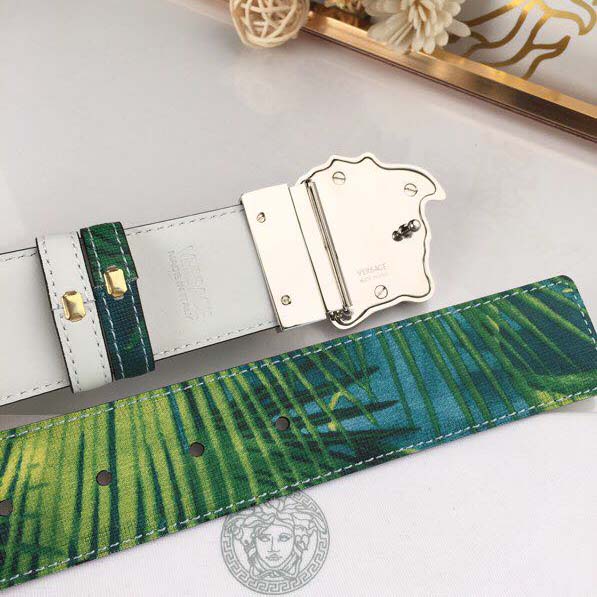 Versace Head Leather Green Belt With Silver Buckle - PerfectKickZ