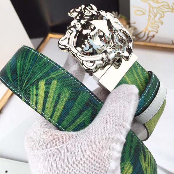 Versace Head Leather Green Belt With Silver Buckle - PerfectKickZ