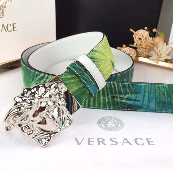 Versace Head Leather Green Belt With Silver Buckle - PerfectKickZ