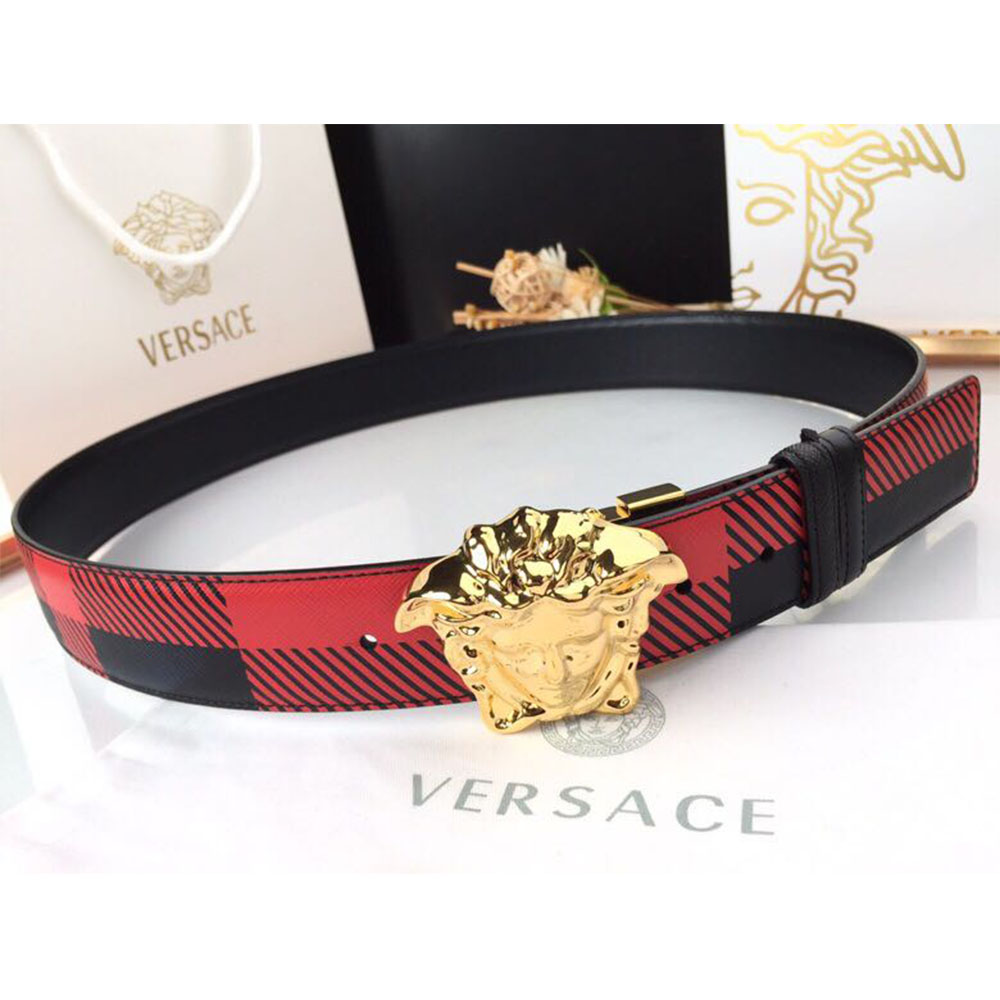 Versace Medusa Reversible Gold Buckle Leather Belt - PerfectKickZ