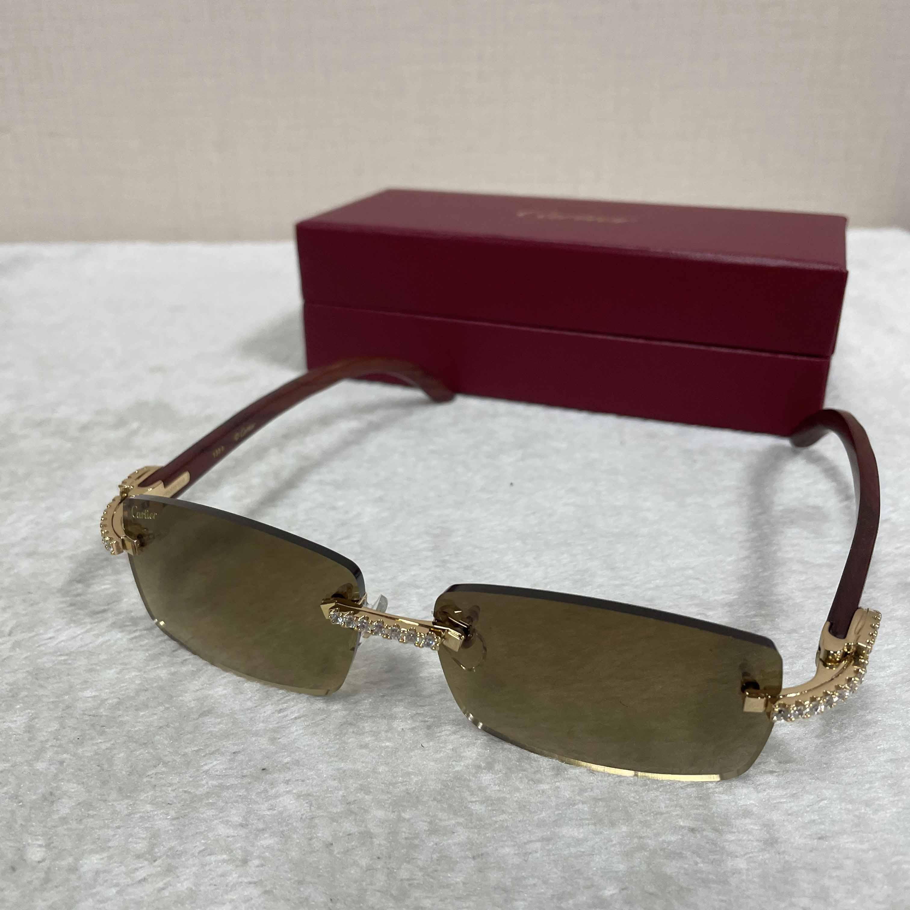 Cartier 3524012 Diamond Wood Sunglasses In Gold - PerfectKickZ