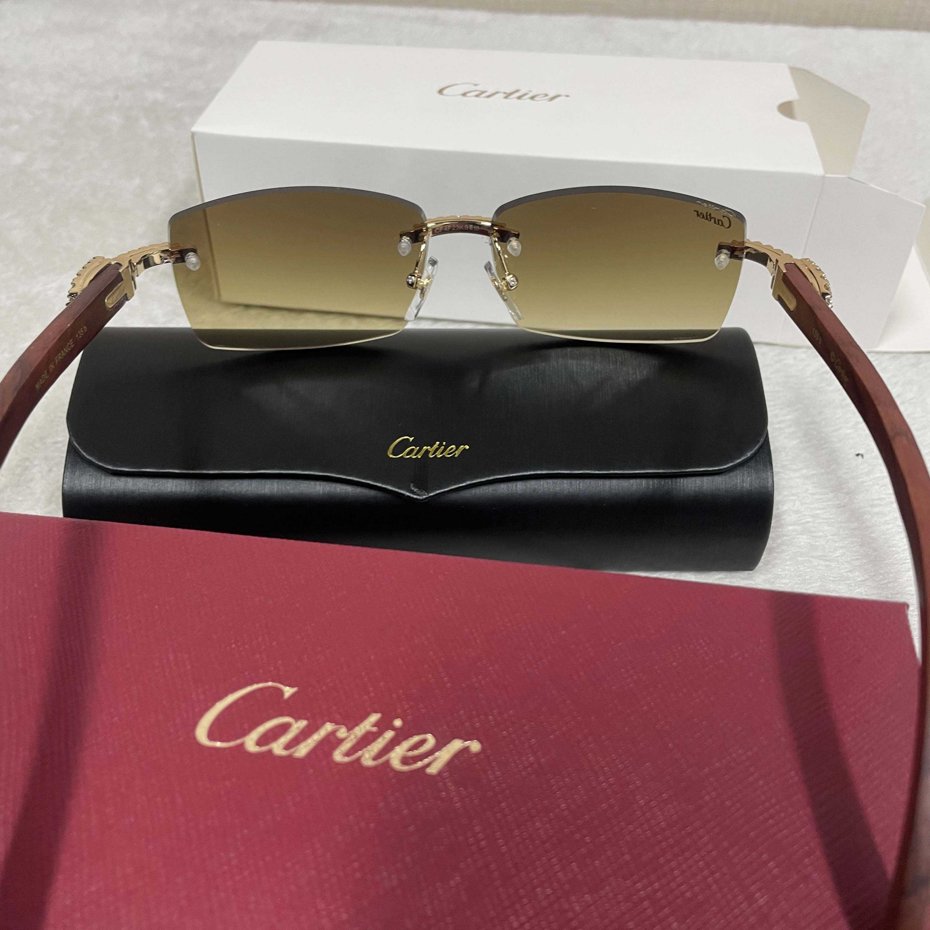 Cartier 3524012 Diamond Wood Sunglasses In Gold - PerfectKickZ