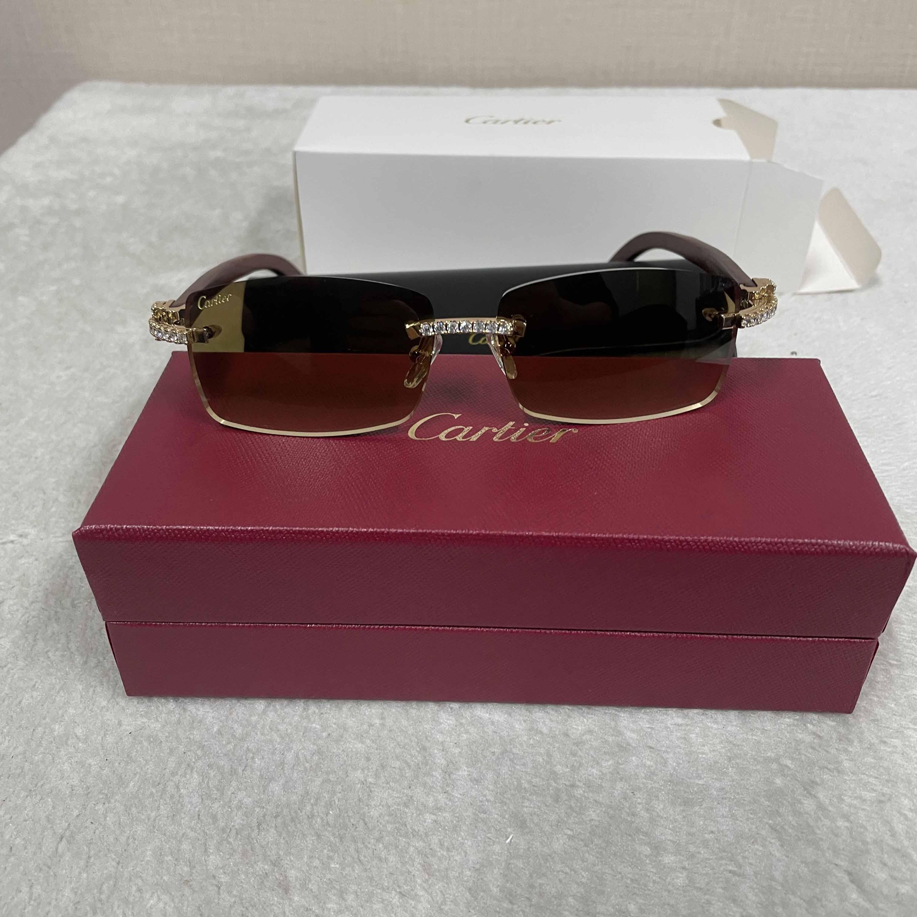 Cartier 3524012 Diamond Wood Sunglasses In Gold - PerfectKickZ
