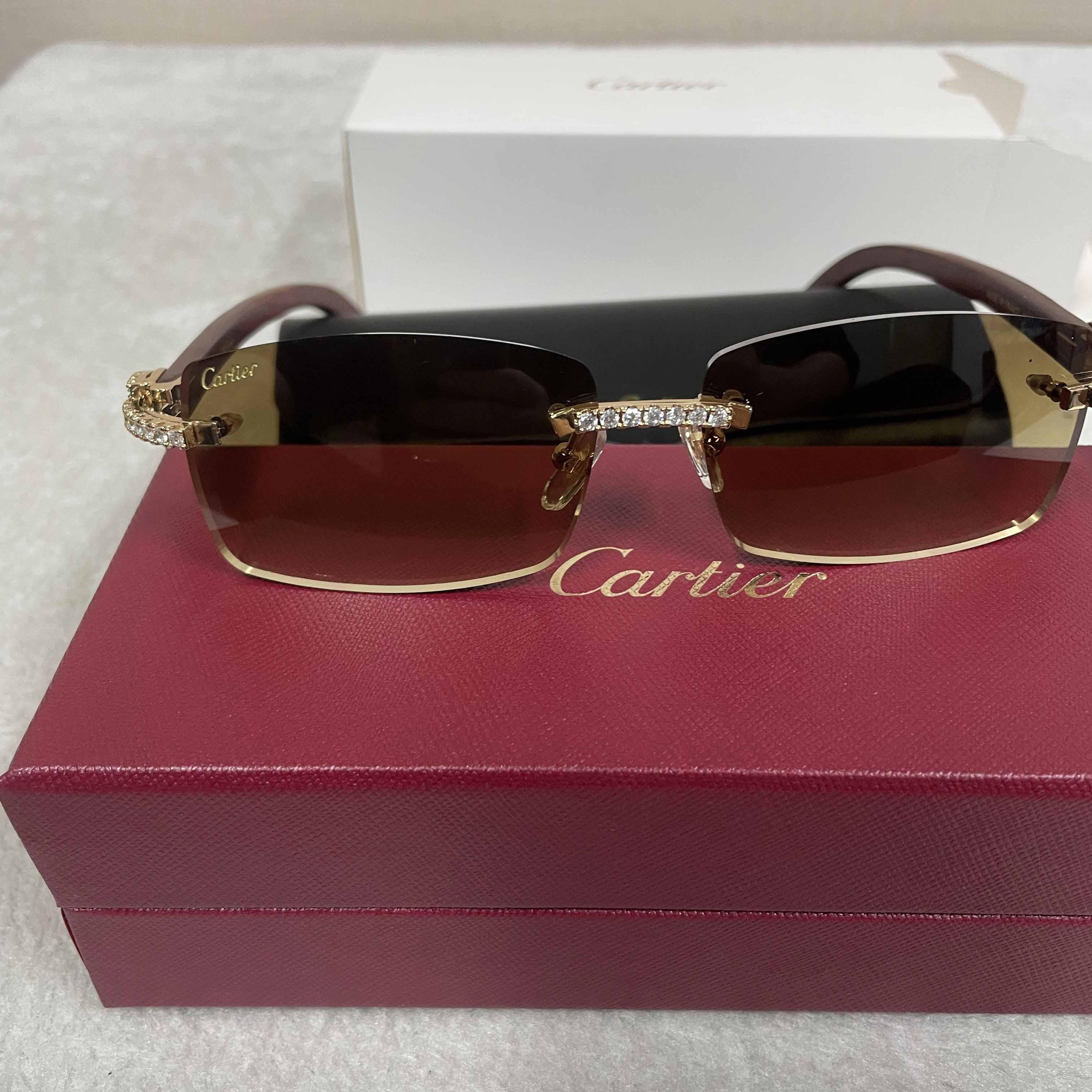 Cartier 3524012 Diamond Wood Sunglasses In Gold - PerfectKickZ