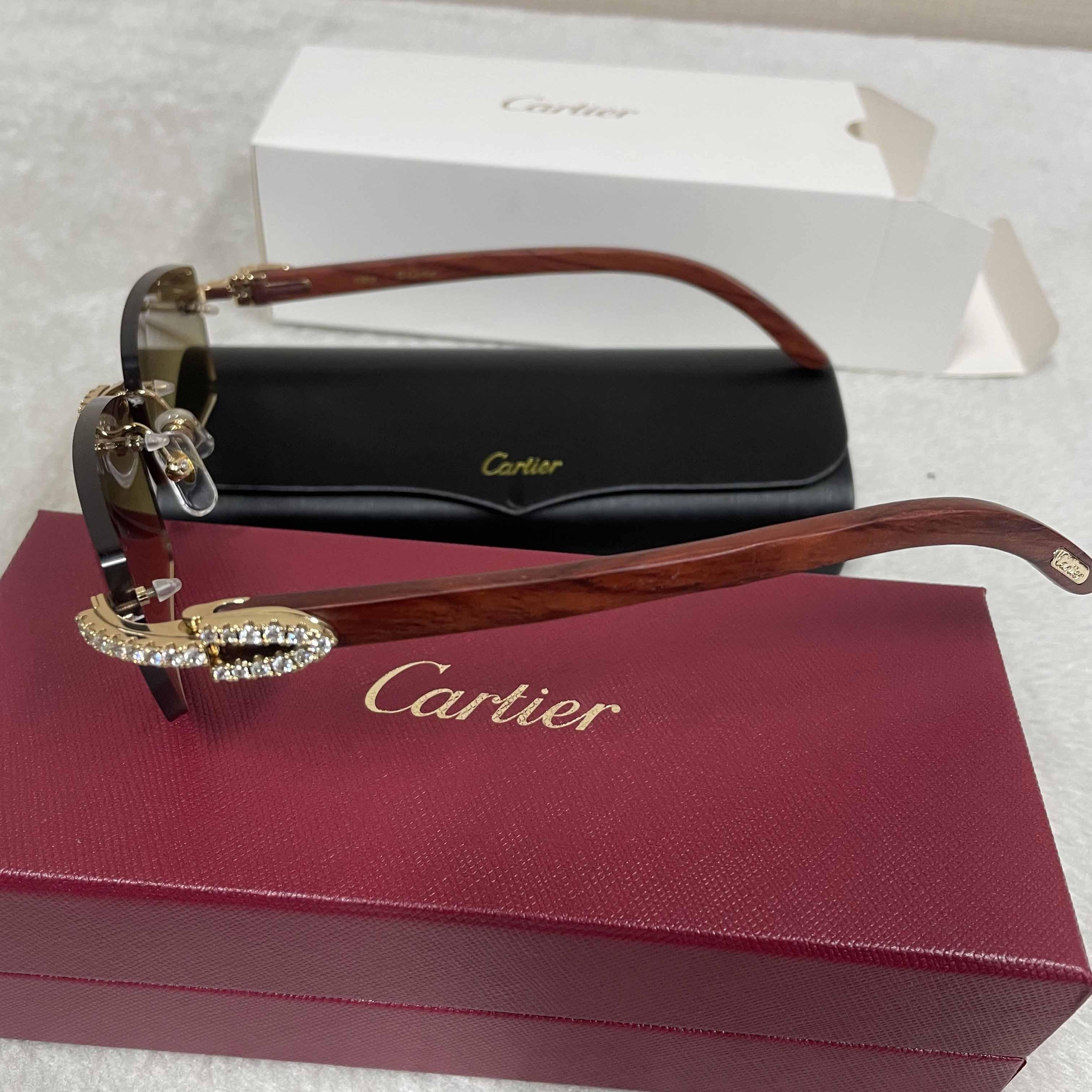 Cartier 3524012 Diamond Wood Sunglasses In Gold - PerfectKickZ