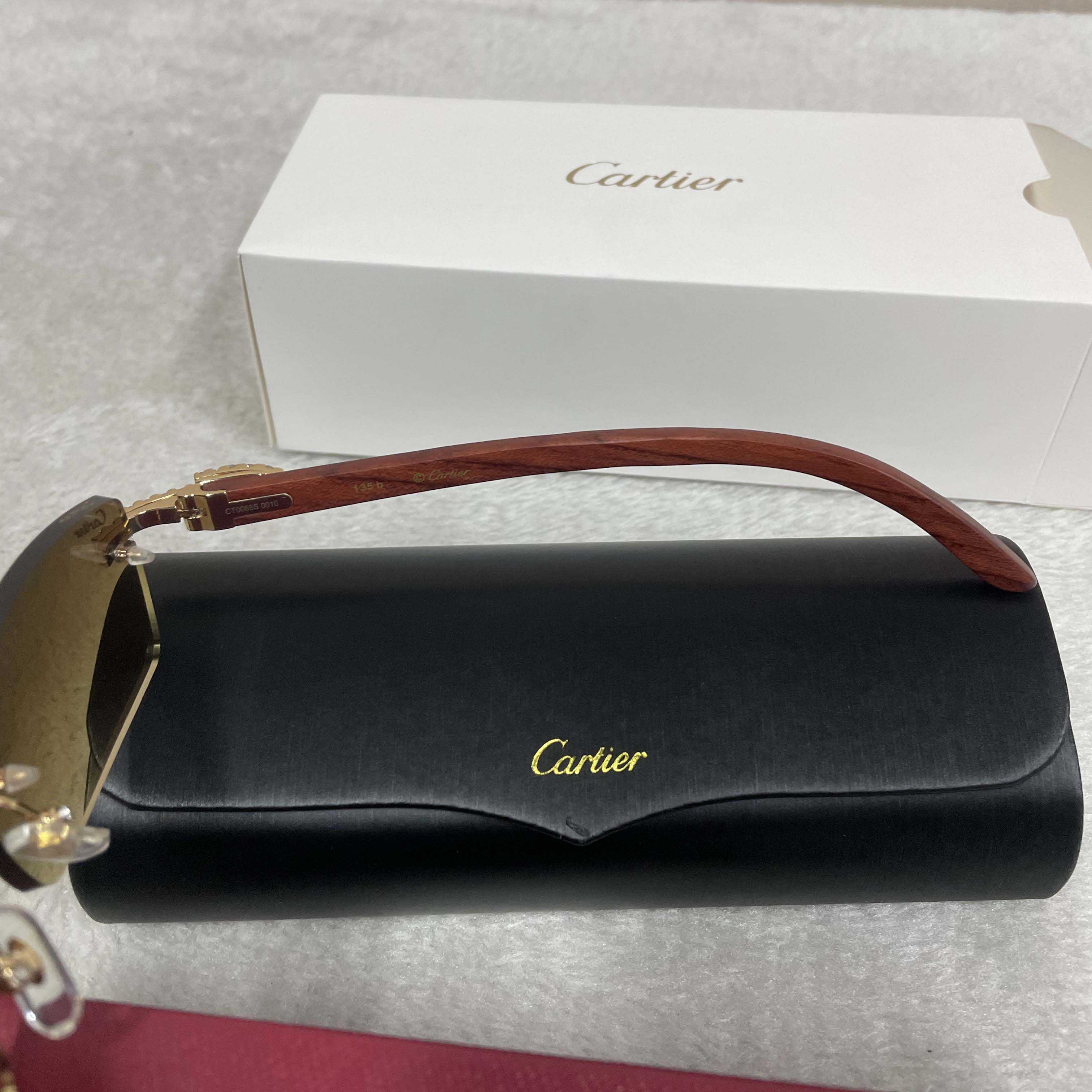 Cartier 3524012 Diamond Wood Sunglasses In Gold - PerfectKickZ