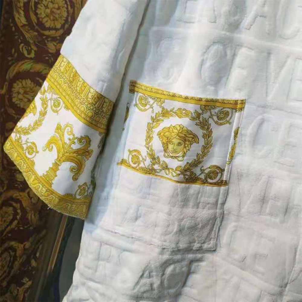 Versace Palazzo Logo Jacquard White Bathrobe - PerfectKickZ