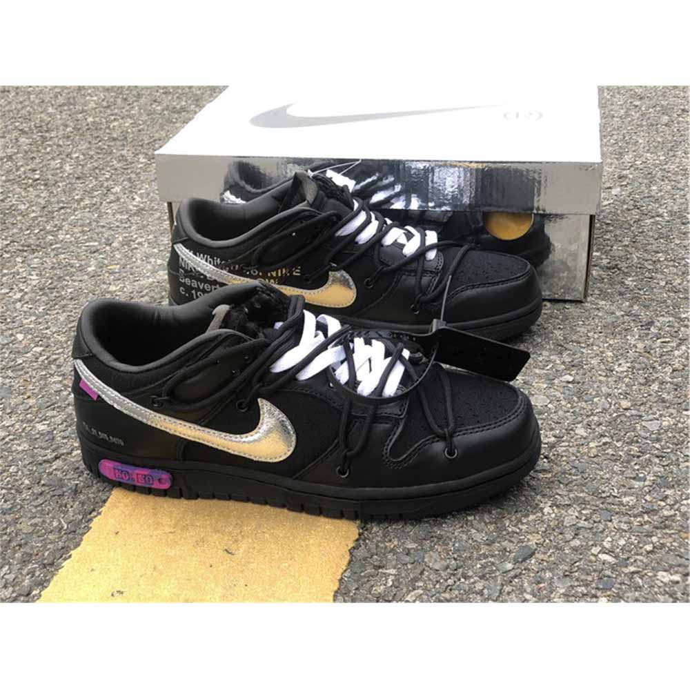 Off-White X Nike Dunk Low "The 50" In "Black/Silver" - PerfectKickZ