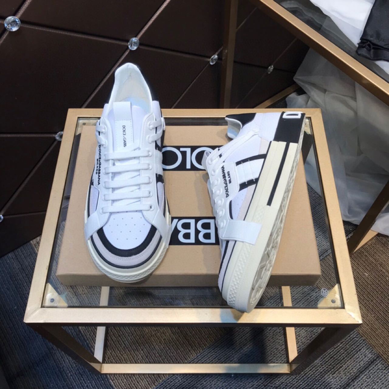 Dolce & Gabbana Calfskin 2Zero custom Sneakers In White/Black - PerfectKickZ