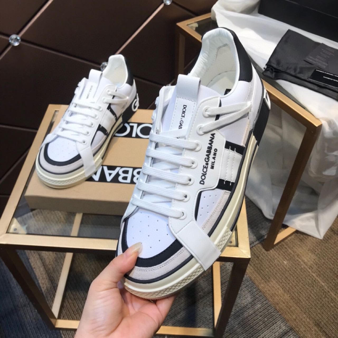 Dolce & Gabbana Calfskin 2Zero custom Sneakers In White/Black - PerfectKickZ