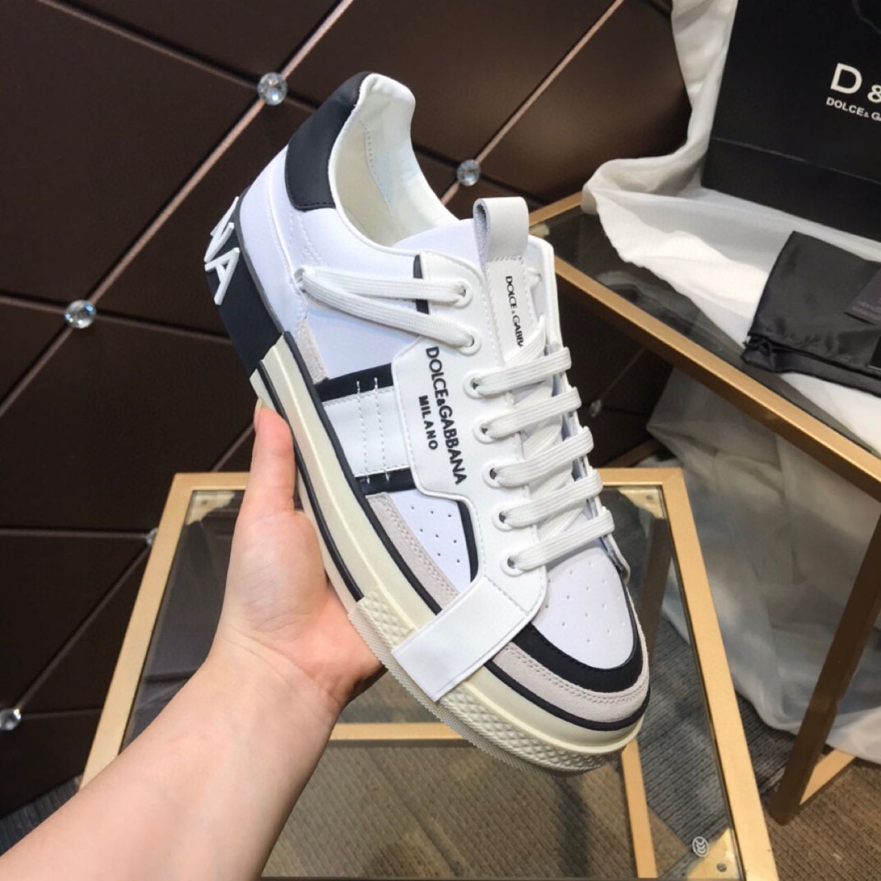 Dolce & Gabbana Calfskin 2Zero custom Sneakers In White/Black - PerfectKickZ