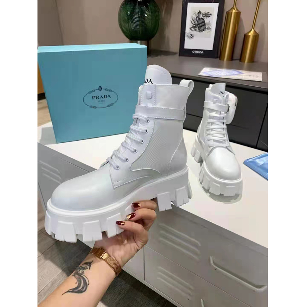 Prada Brushed Rois Leather And Nylon Monolith Boots - PerfectKickZ