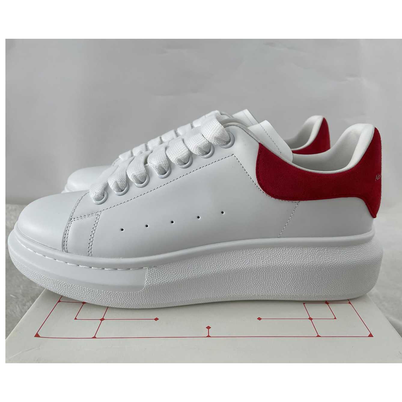 Alexander Mcqueen Leather Exaggerated-Sole Sneakers (Suede Red Back ) - PerfectKickZ
